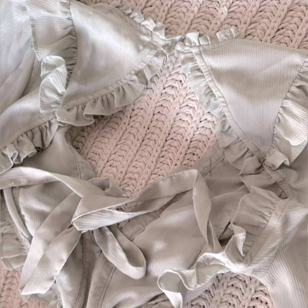 DUSTY BLUE RUFFLE A-LINE DRESS - Picture 3 of 7